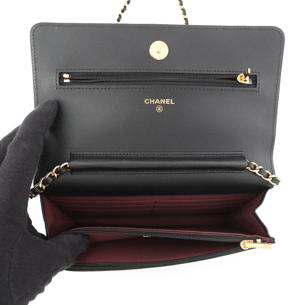 CHANEL Black Lambskin Leather Logo Wallet - Picture 6 of 13
